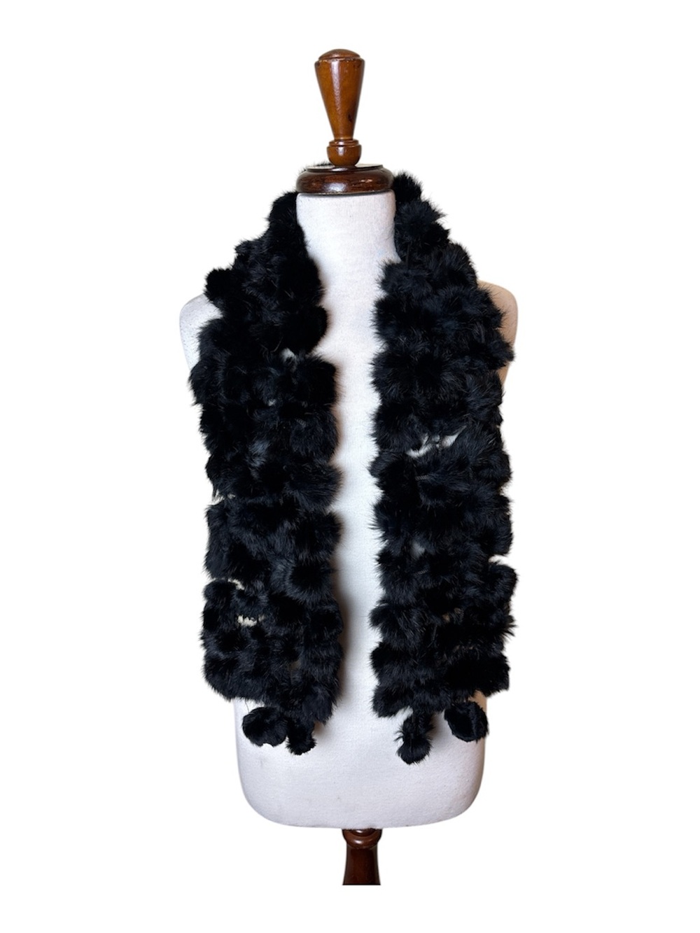 Black Faux Fur Pom Scarf - Women's Winter Accessory 52”x5.5” Whimsigoth Gothic